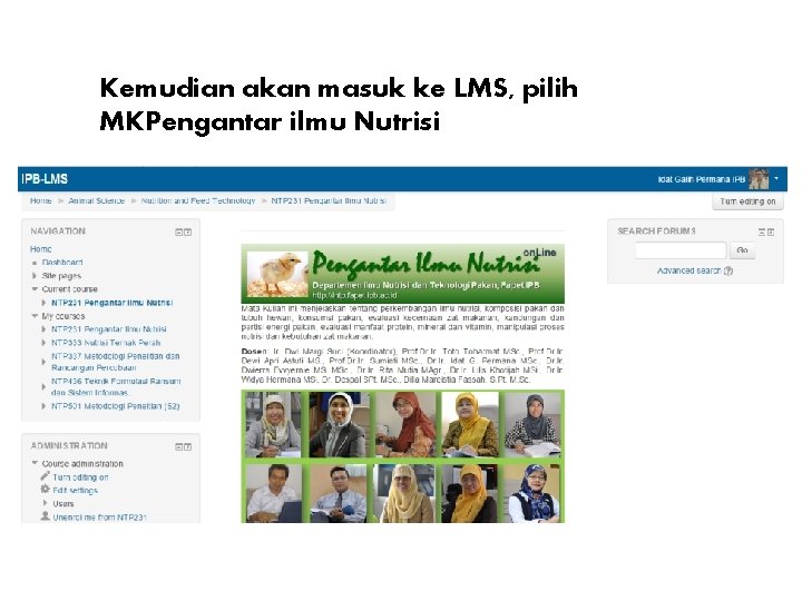 Kemudian akan masuk ke LMS, pilih MKPengantar ilmu Nutrisi 