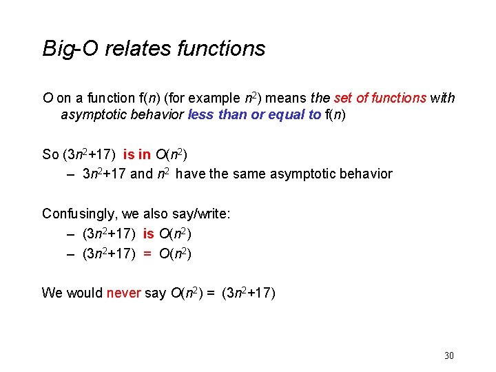 Big-O relates functions O on a function f(n) (for example n 2) means the