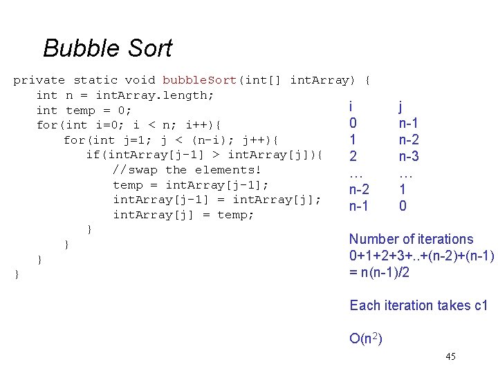 Bubble Sort private static void bubble. Sort(int[] int. Array) { int n = int.