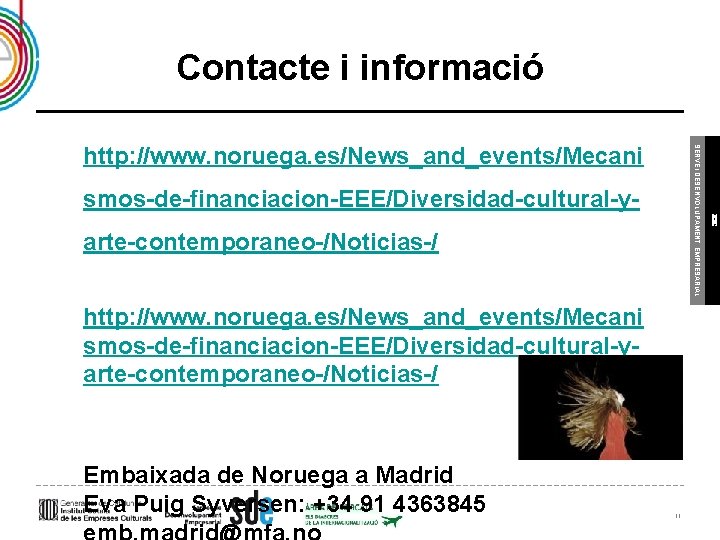 Contacte i informació smos-de-financiacion-EEE/Diversidad-cultural-yarte-contemporaneo-/Noticias-/ http: //www. noruega. es/News_and_events/Mecani smos-de-financiacion-EEE/Diversidad-cultural-yarte-contemporaneo-/Noticias-/ Embaixada de Noruega a Madrid