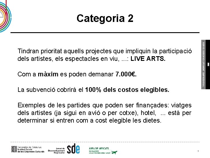 Categoria 2 Com a màxim es poden demanar 7. 000€. La subvenció cobrirà el