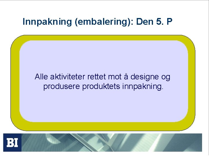 Innpakning (embalering): Den 5. P Alle aktiviteter rettet mot å designe og produsere produktets