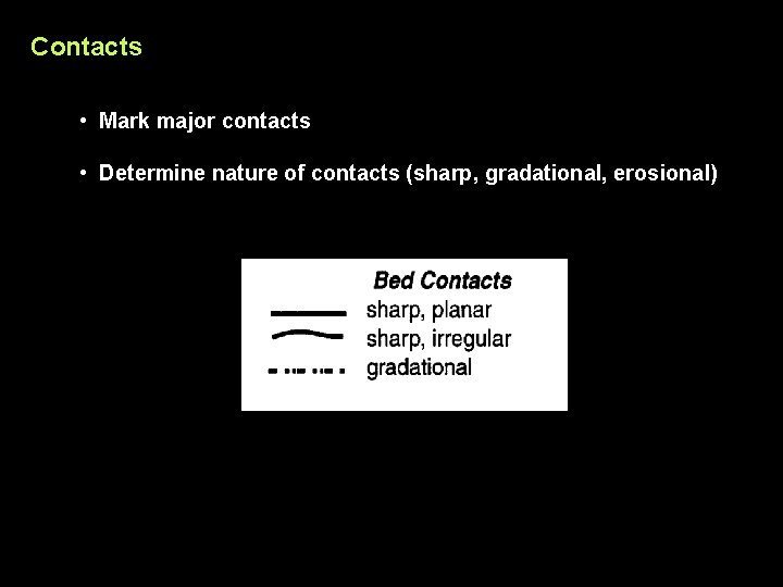 Gradational Contacts Example Logging Clastics Depth Scale Contacts Grain Size Rock