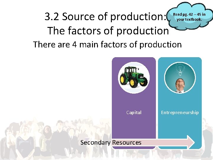 3. 2 Source of production: . The factors of production Read pg. 42 –