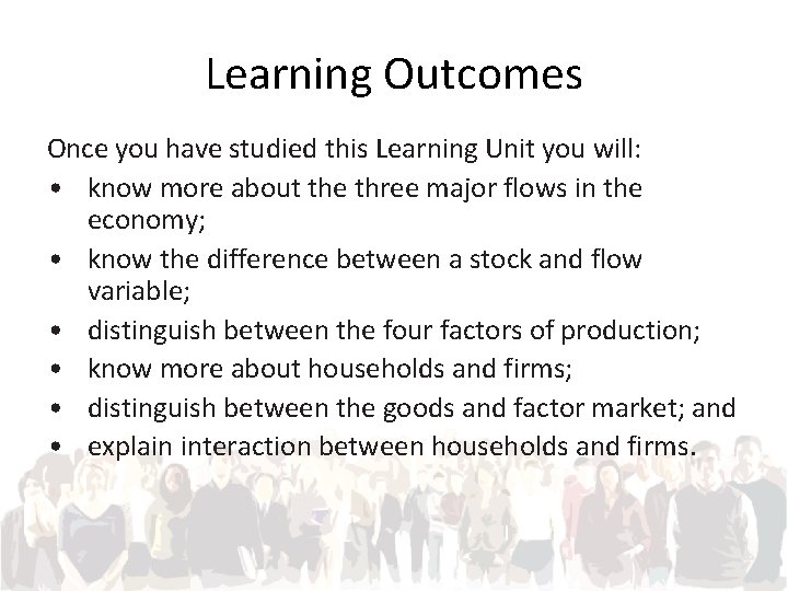 Learning Outcomes Once you have studied this Learning Unit you will: • know more
