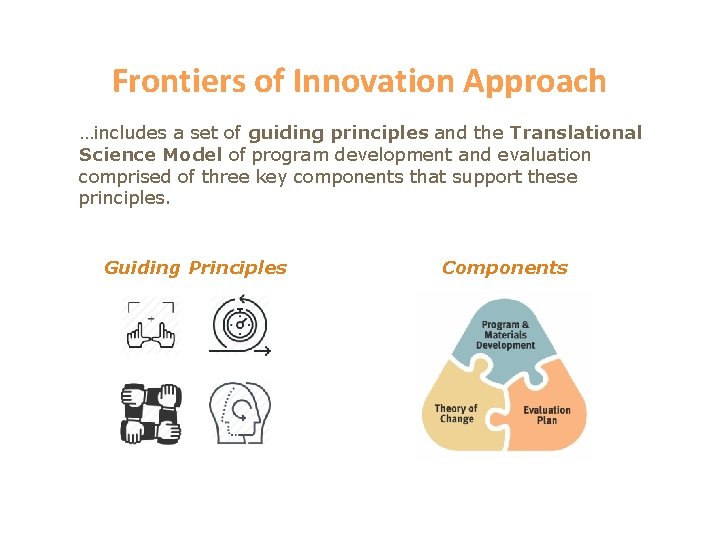 Frontiers of Innovation Approach …includes a set of guiding principles and the Translational Science