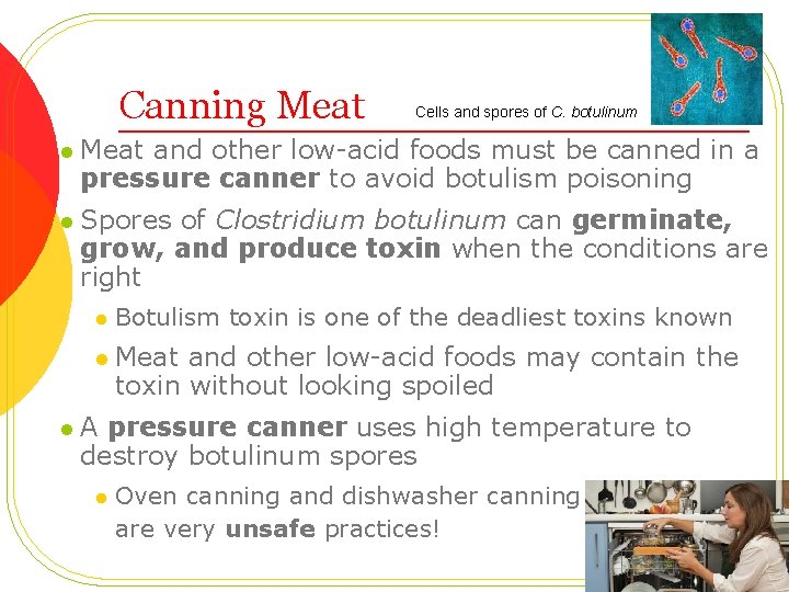 Canning Meat Cells and spores of C. botulinum l Meat and other low-acid foods