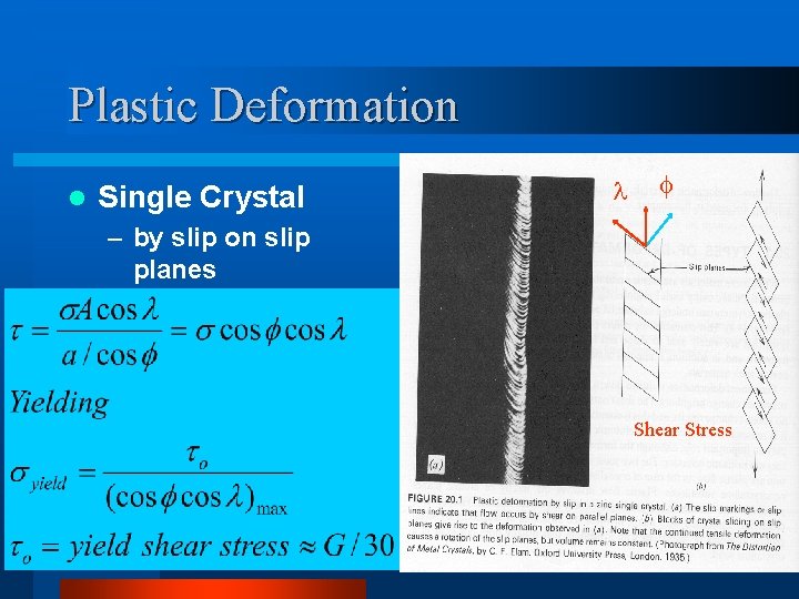 Plastic Deformation l Single Crystal – by slip on slip planes Shear Stress 