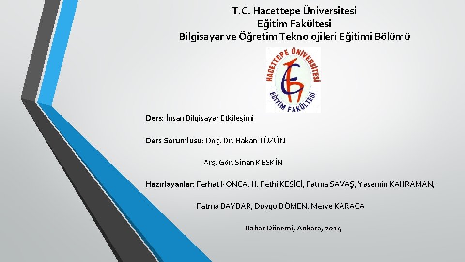 T. C. Hacettepe Üniversitesi Eğitim Fakültesi Bilgisayar ve Öğretim Teknolojileri Eğitimi Bölümü Ders: İnsan