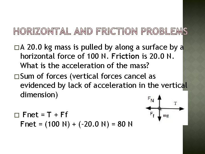 �A 20. 0 kg mass is pulled by along a surface by a horizontal