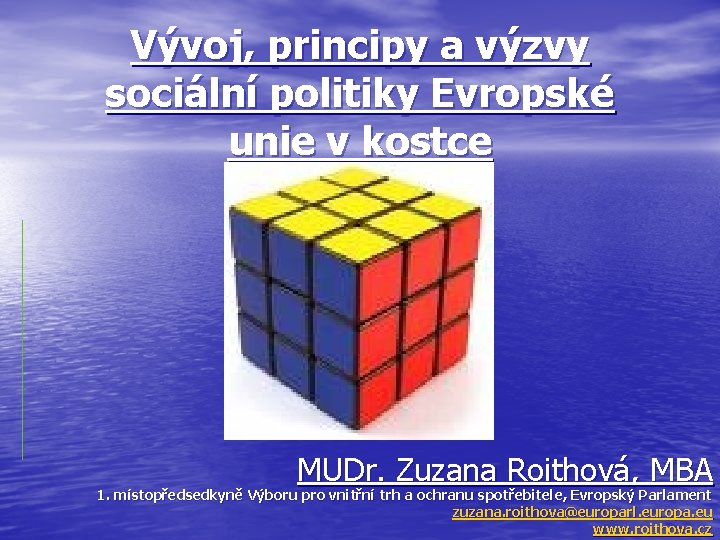 Vývoj, principy a výzvy sociální politiky Evropské unie v kostce MUDr. Zuzana Roithová, MBA