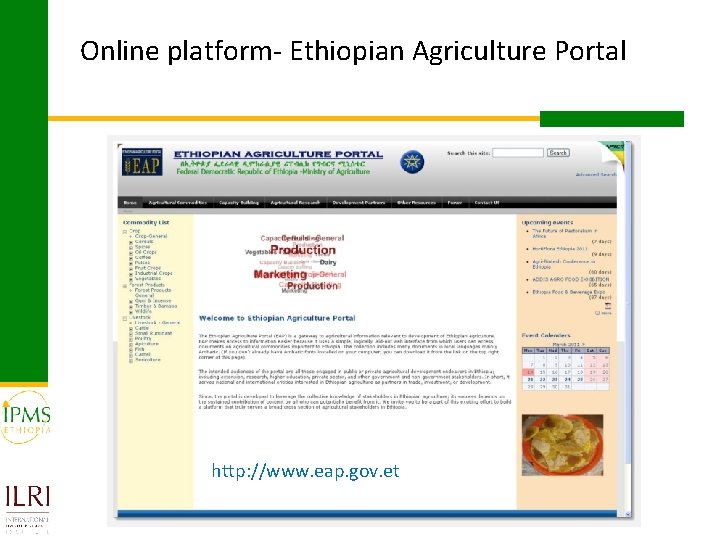 Online platform- Ethiopian Agriculture Portal http: //www. eap. gov. et 