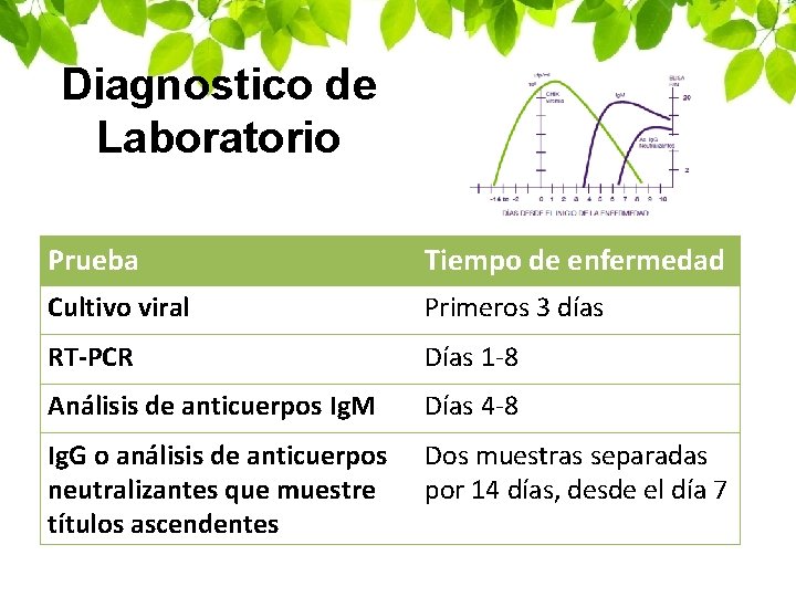 Diagnostico de Laboratorio Prueba Tiempo de enfermedad Cultivo viral Primeros 3 días RT-PCR Días