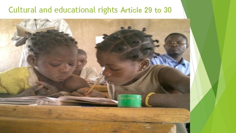 Cultural and educational rights Article 29 to 30 