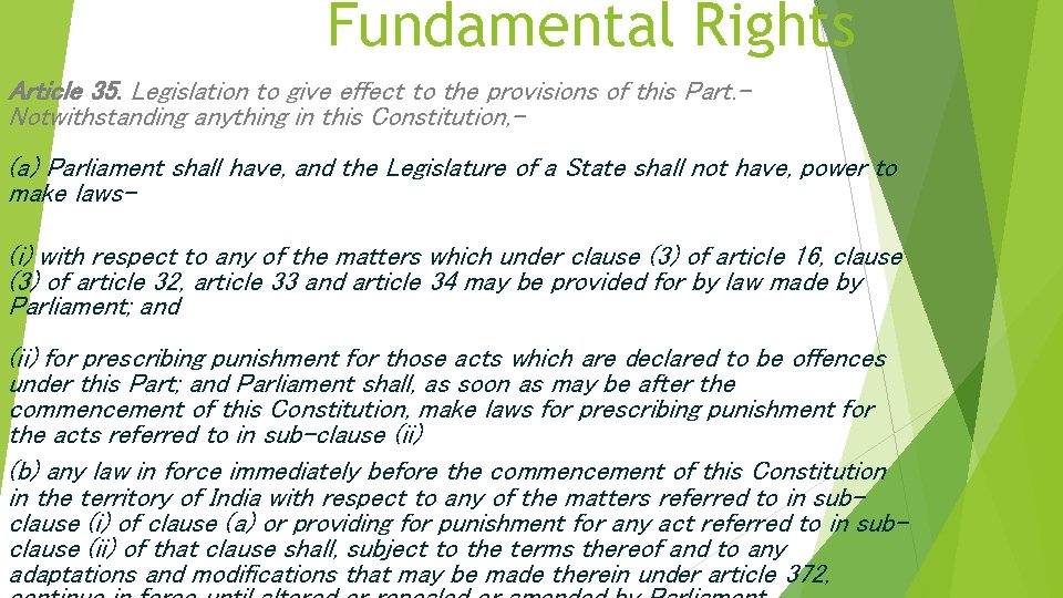 Fundamental Rights Article 35. Legislation to give effect to the provisions of this Part.