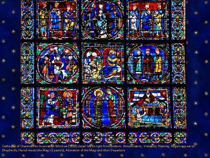 Cathedral of Chartres The Incarnation Window (1150) detail left to right from bottom: Annunciation,