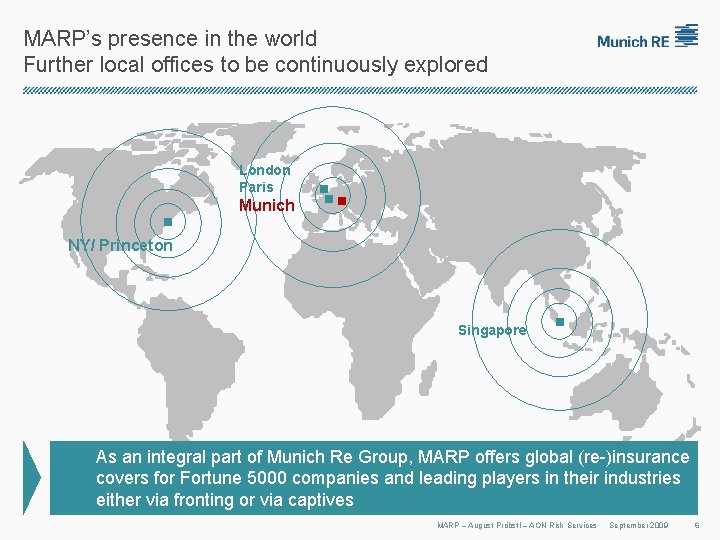 MARP’s presence in the world Further local offices to be continuously explored London Paris