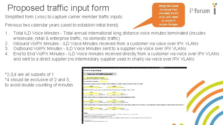 Proposed traffic input form Simplified form (. xlsx) to capture carrier member traffic inputs: