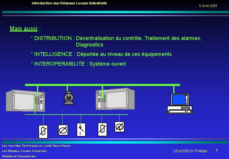 Introduction aux Réseaux Locaux Industriels 5 Avril 2001 Mais aussi : * DISTRIBUTION :