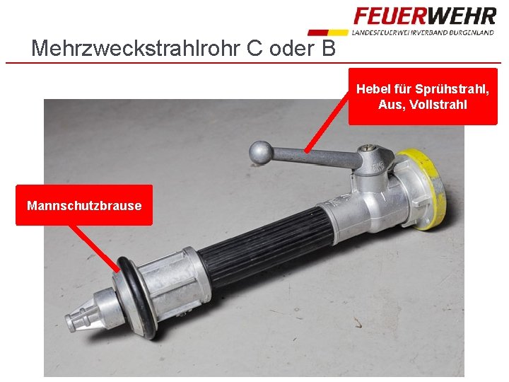 Mehrzweckstrahlrohr C oder B Hebel für Sprühstrahl, Aus, Vollstrahl Mannschutzbrause 