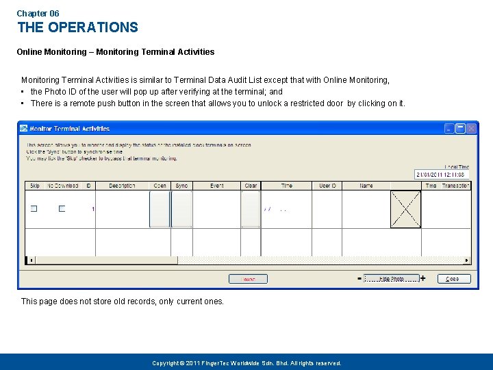 Chapter 06 THE OPERATIONS Online Monitoring – Monitoring Terminal Activities is similar to Terminal