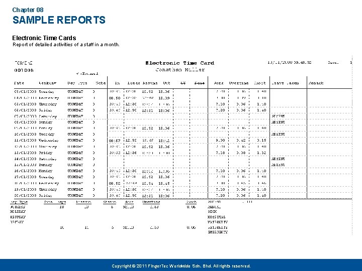Chapter 08 SAMPLE REPORTS Electronic Time Cards Report of detailed activities of a staff