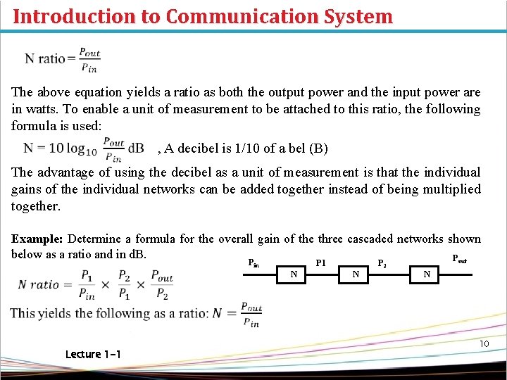 Introduction to Communication System The above equation yields a ratio as both the output