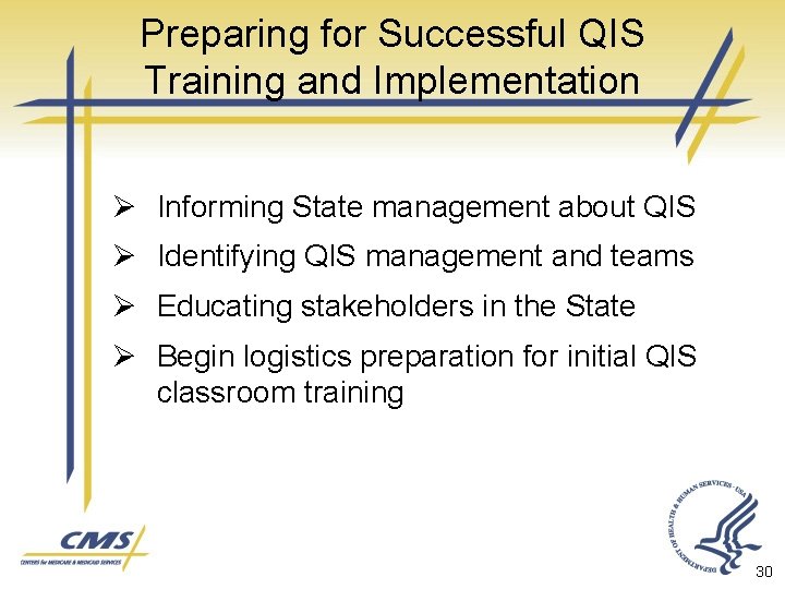 Preparing for Successful QIS Training and Implementation Ø Informing State management about QIS Ø