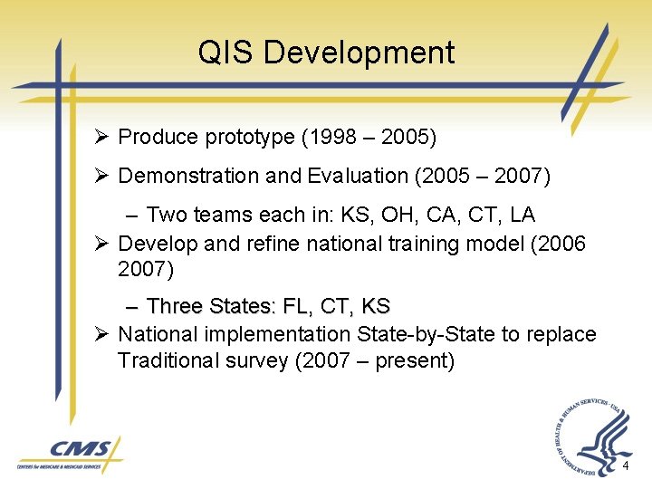 QIS Development Ø Produce prototype (1998 – 2005) Ø Demonstration and Evaluation (2005 –