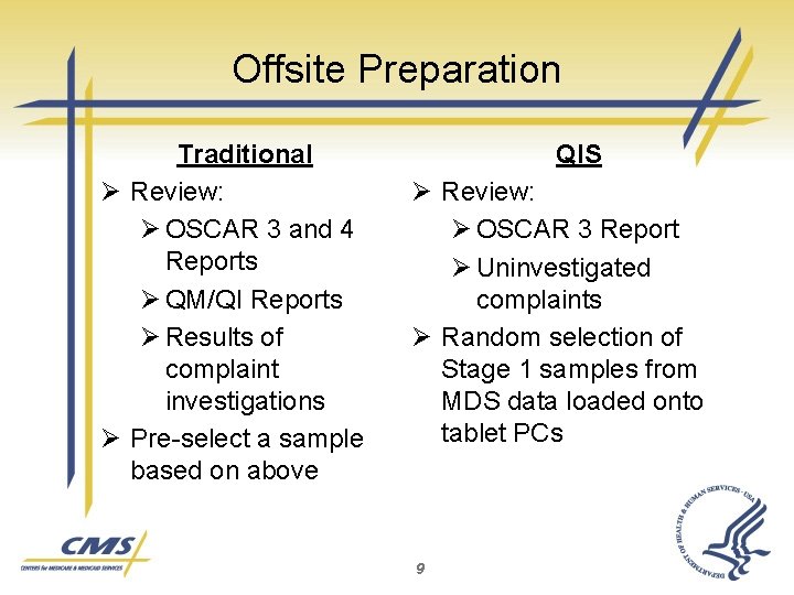 Offsite Preparation Traditional Ø Review: Ø OSCAR 3 and 4 Reports Ø QM/QI Reports