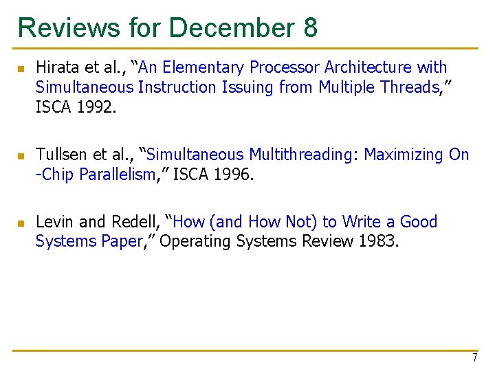 Reviews for December 8 n n n Hirata et al. , “An Elementary Processor