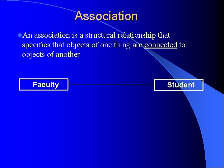 Association l. An association is a structural relationship that specifies that objects of one