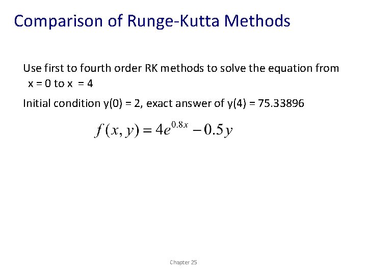 Comparison of Runge-Kutta Methods Use first to fourth order RK methods to solve the
