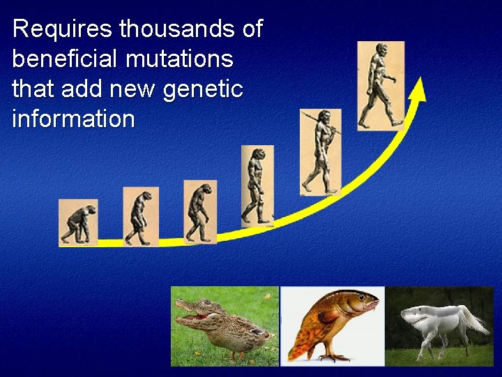 Requires thousands of beneficial mutations that add new genetic information 