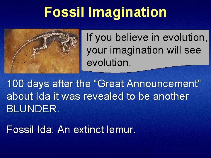 Fossil Imagination If you believe in evolution, your imagination will see evolution. 100 days