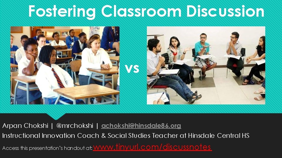 Fostering Classroom Discussion vs Arpan Chokshi | @mrchokshi | achokshi@hinsdale 86. org Instructional Innovation