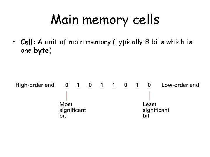 Main memory cells • Cell: A unit of main memory (typically 8 bits which