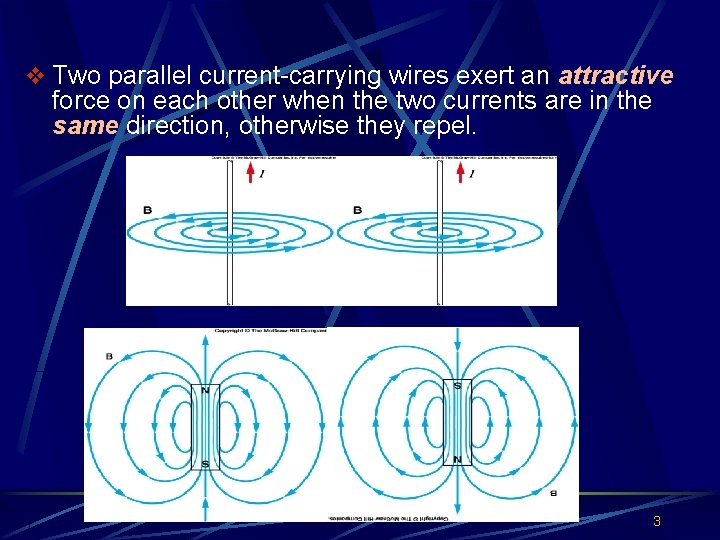 v Two parallel current-carrying wires exert an attractive force on each other when the