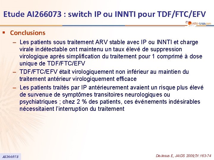 Etude AI 266073 : switch IP ou INNTI pour TDF/FTC/EFV § Conclusions – Les