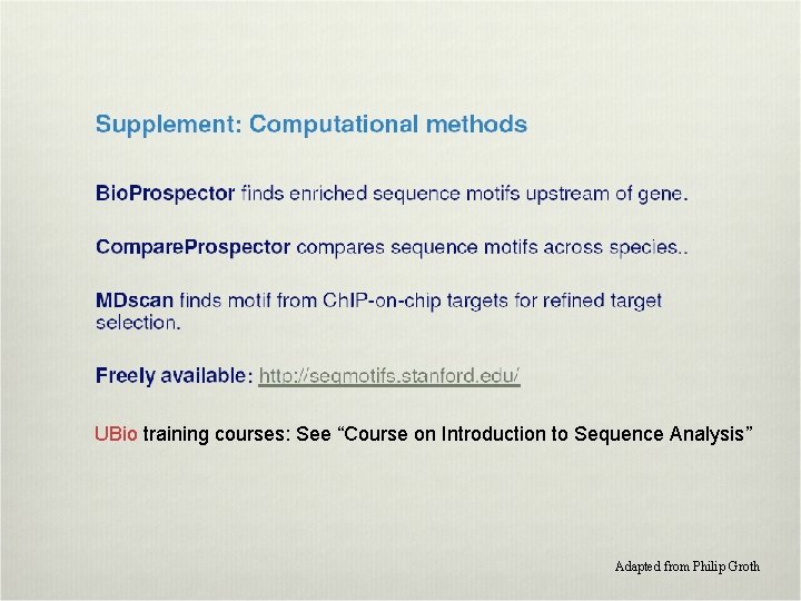 UBio training courses: See “Course on Introduction to Sequence Analysis” Adapted from Philip Groth