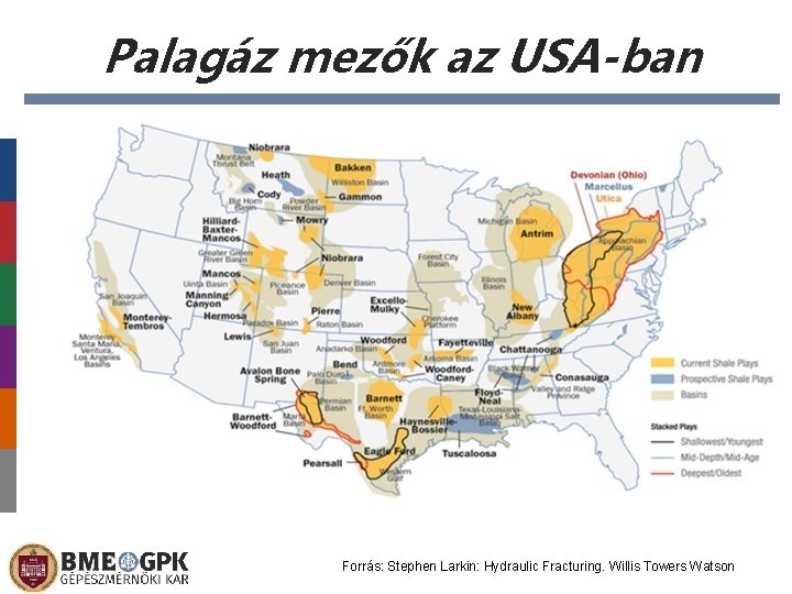 Palagáz mezők az USA-ban Forrás: Stephen Larkin: Hydraulic Fracturing. Willis Towers Watson 