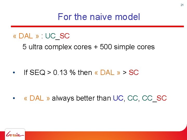 21 For the naive model « DAL » : UC_SC 5 ultra complex cores