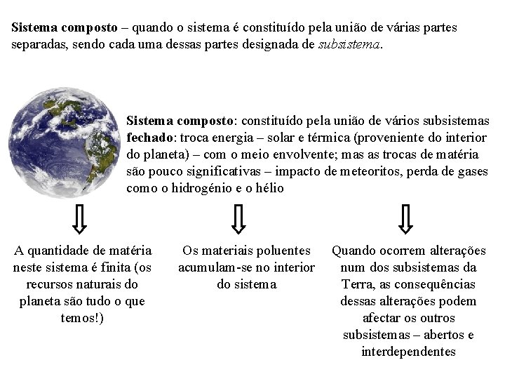 Sistema composto – quando o sistema é constituído pela união de várias partes separadas,