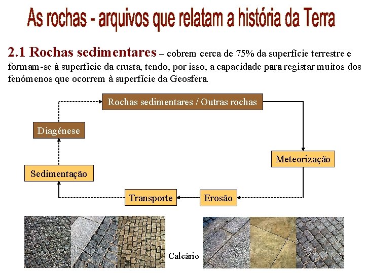 2. 1 Rochas sedimentares – cobrem cerca de 75% da superfície terrestre e formam-se