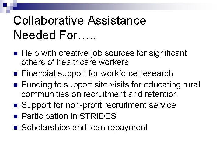 Collaborative Assistance Needed For…. . n n n Help with creative job sources for