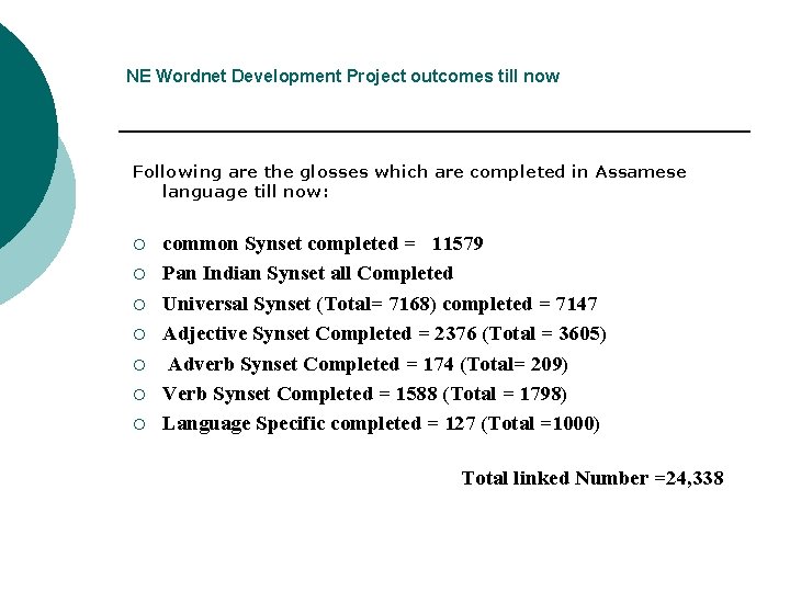 NE Wordnet Development Project outcomes till now Following are the glosses which are completed