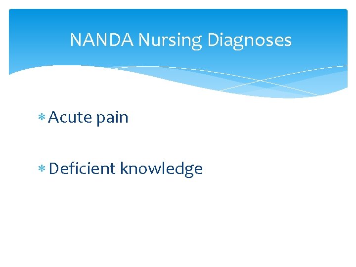 NANDA Nursing Diagnoses Acute pain Deficient knowledge 