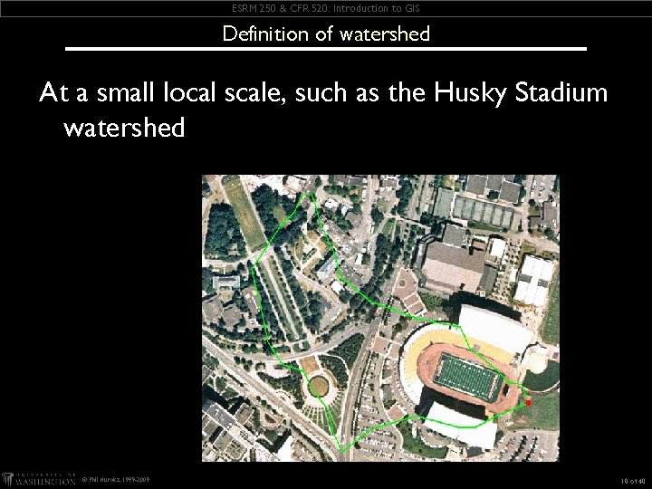 ESRM 250 & CFR 520: Introduction to GIS Definition of watershed At a small