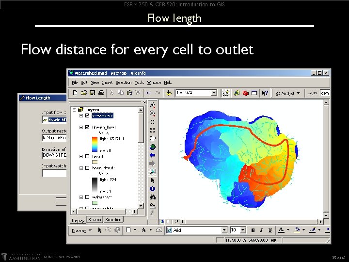 ESRM 250 & CFR 520: Introduction to GIS Flow length Flow distance for every