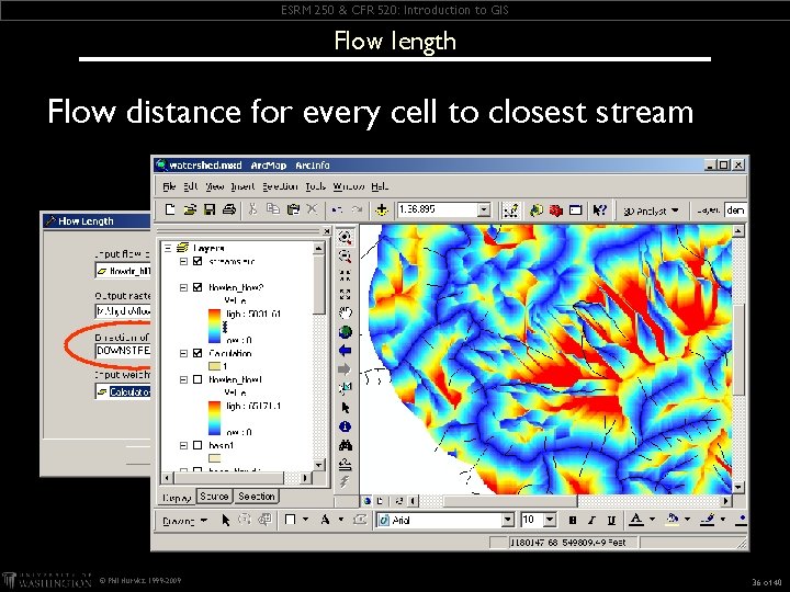 ESRM 250 & CFR 520: Introduction to GIS Flow length Flow distance for every
